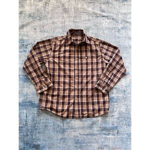 Carhartt Brown Tan Long Sleeve Button Down Plaid Breast Pocket Shirt Large